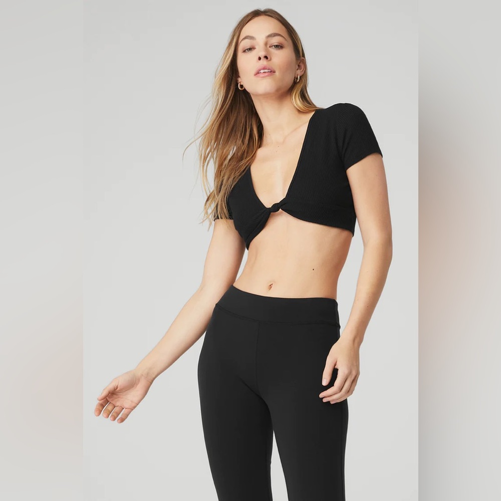 ALO Yoga Black Short Sleeve Cut Out Crop Top